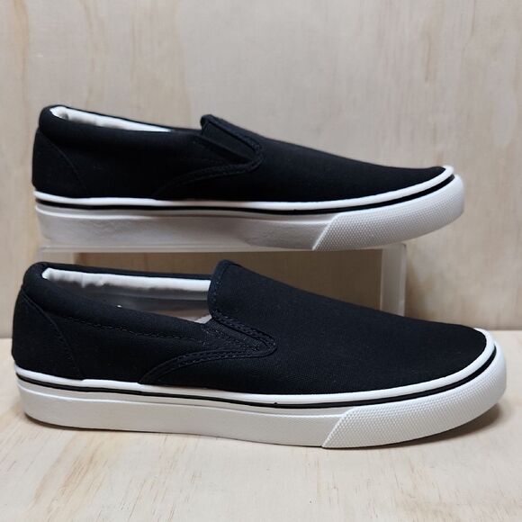 George Black and White Slip-On Sneakers Men 9.5 Loafer Canvas - Picture 1 of 9